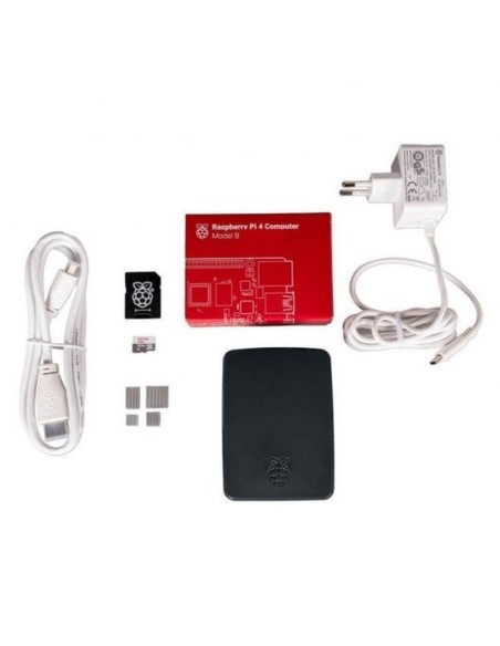 Raspberry kit pi 4 8gb + carcasa + cargador negro incluye fuente cable hdmi microsd 32gb-4xdisipador