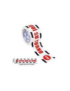 Cinta De Señalización Adhesiva 72mm X 25metros Rojo -Blanco Espere Aquí Su Turno