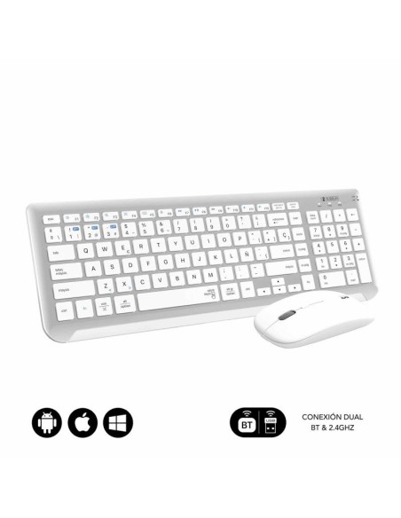 Subblim teclado con ratón bluetooth + 2.4g combo dual prestige extendido plata/blanco