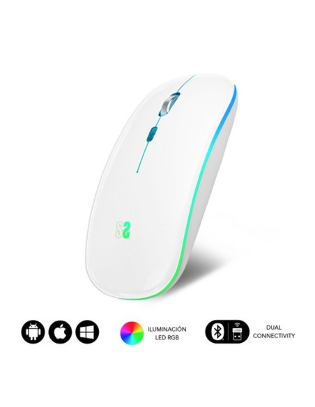 Subblim raton optico wireless led dual flat mouse white