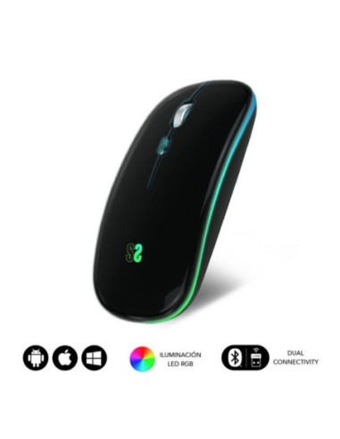 Subblim raton optico wireless led dual flat mouse black