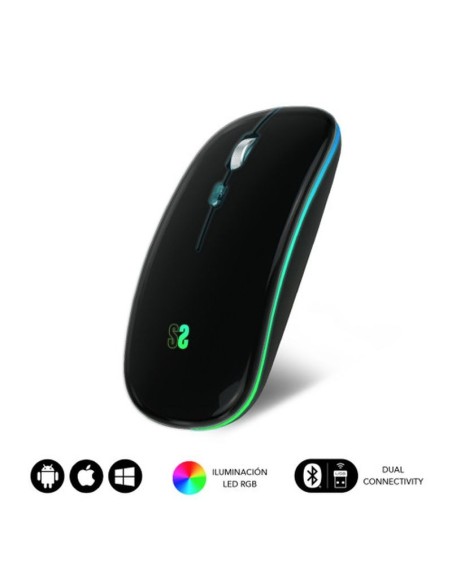 Subblim raton optico wireless led dual flat mouse black
