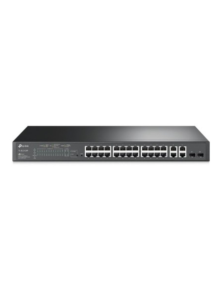 Tp-link switch semigestionable jetstream de 24 puertos poe+ 10/100 y 2 puertos giga + 2 puertos combo gigabit