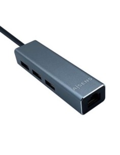 Aisens hub usb 3.0 + red gigabit gris 3 puertos usb / 1 puerto rj45