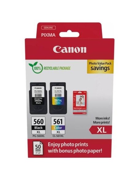 Canon Cartucho Tinta Pg-560xl + Cl-561xl + 50h Papel Fotografico 10x15