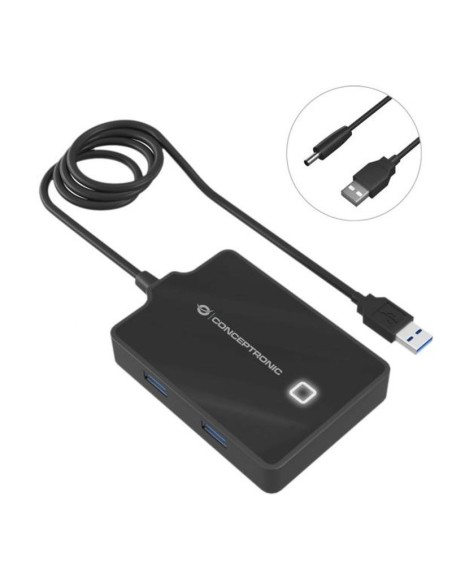Conceptronic hub usb 4 puertos 3.0 negro con alimentador