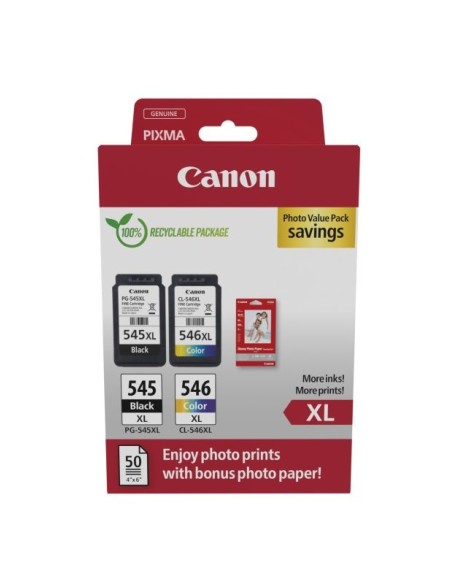Canon Cartucho Tinta Pg-545xl  - Cl-546xl Value Pack + Papel Foto 4x6