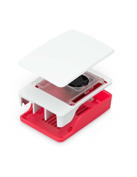 Raspberry caja para pi 5 con ventilador roja y blanca