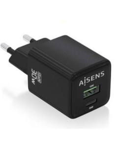 Aisens cargador gan de pared asch-30w2p038-bk- 30w- 1xusb- 1xusb-c - negro