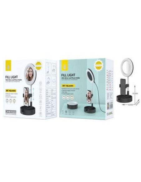 One+ anillo luz con espejo y soporte de movil 3 modos de luz- 10 niv de brillo- 6-12w- negro