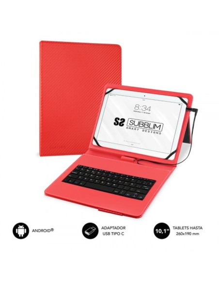 Subblim funda con teclado keytab pro micro usb - usb c red