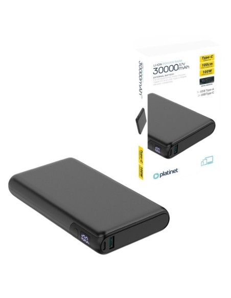 Platinet powerbank 30.000mah 100w pd-18 qc-ev-bateria li-ion 1400 ciclos negro