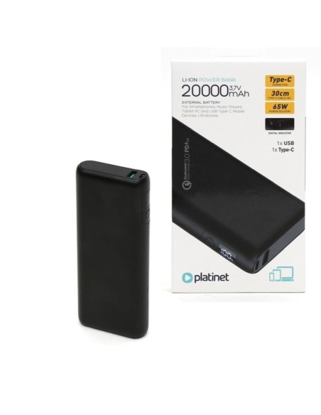 Platinet powerbank 20.000mah 65w type-c carga rapida negro