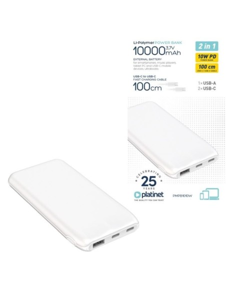 Platinet powerbank 10000mah 37w blanco