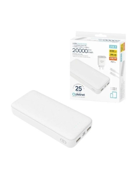 Platinet powerbank 20.000mah 20w cargador + cable 1m blanco
