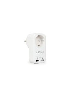 Gembird cargador schuko pass-through mas 2 puertos usb 2.1a blanco