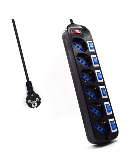 Ewent regleta 6 tomas schuko con interruptor individual negro