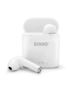 Savio auriculares inalabricos bluetooth 5.0 tws-01 blanco con base de carga/micrófono integrado