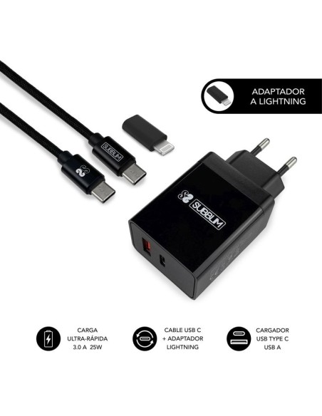Subblim cargador de pared ultra rapido 2x usb negro