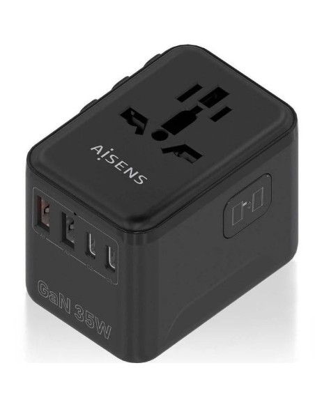Aisens cargador pared universal gan asps-2a3c09-bk toma de corriente universal/ 3 x usb-c/ 35w