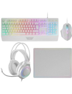 Mars gaming teclado mcp124prowes + raton optico + alfombrilla blanco + auriculares - blanco