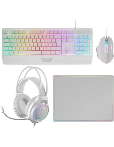 Mars gaming teclado mcp124prowes + raton optico + alfombrilla blanco + auriculares - blanco
