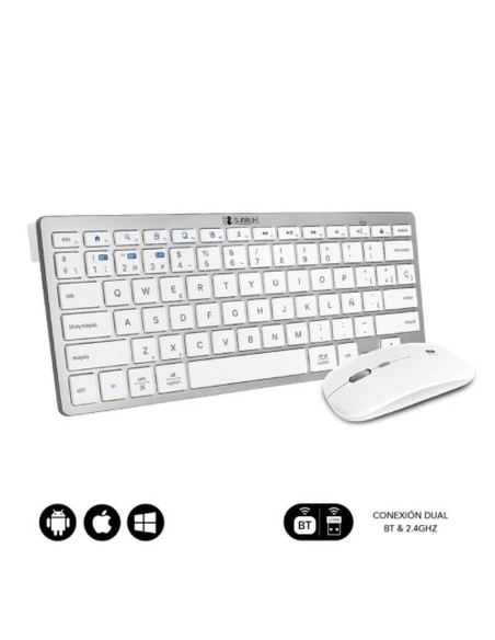 Subblim teclado extendido con raton inalambrico bluetooth compacto plateado-blanco