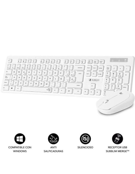 Subblim teclado y raton combo business slim silencioso inalambrico cssw11- blanco