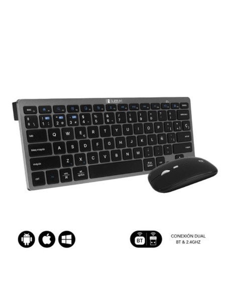 Subblim teclado extendido con raton inalambrico bluetooth compacto gris-negro