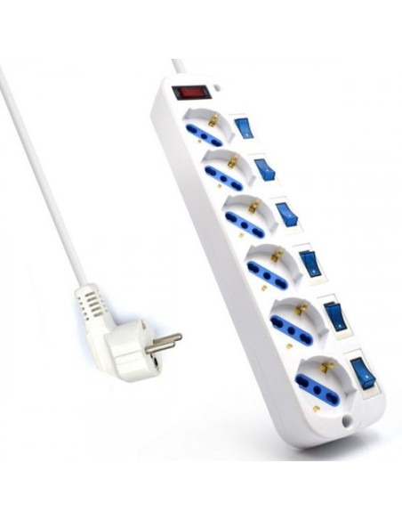 Ewent regleta 6 tomas schuko con interruptor individual 5m