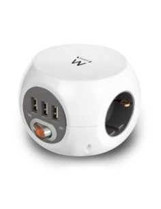 Ewent base multiple tipo cubo 3 tomas shuko + 3 puertos usb 1.5m