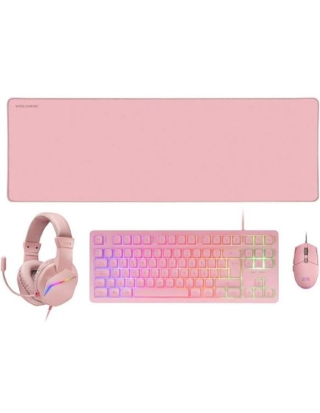 Mars gaming teclado mcp-rgb3p + raton optico + alfombrilla xxl + auriculares rosa