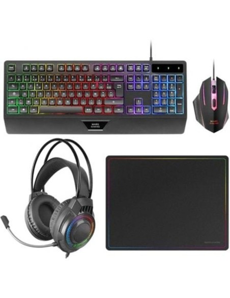 Mars gaming teclado mcp124proes + raton optico + alfombrilla blanco + auriculares - negro